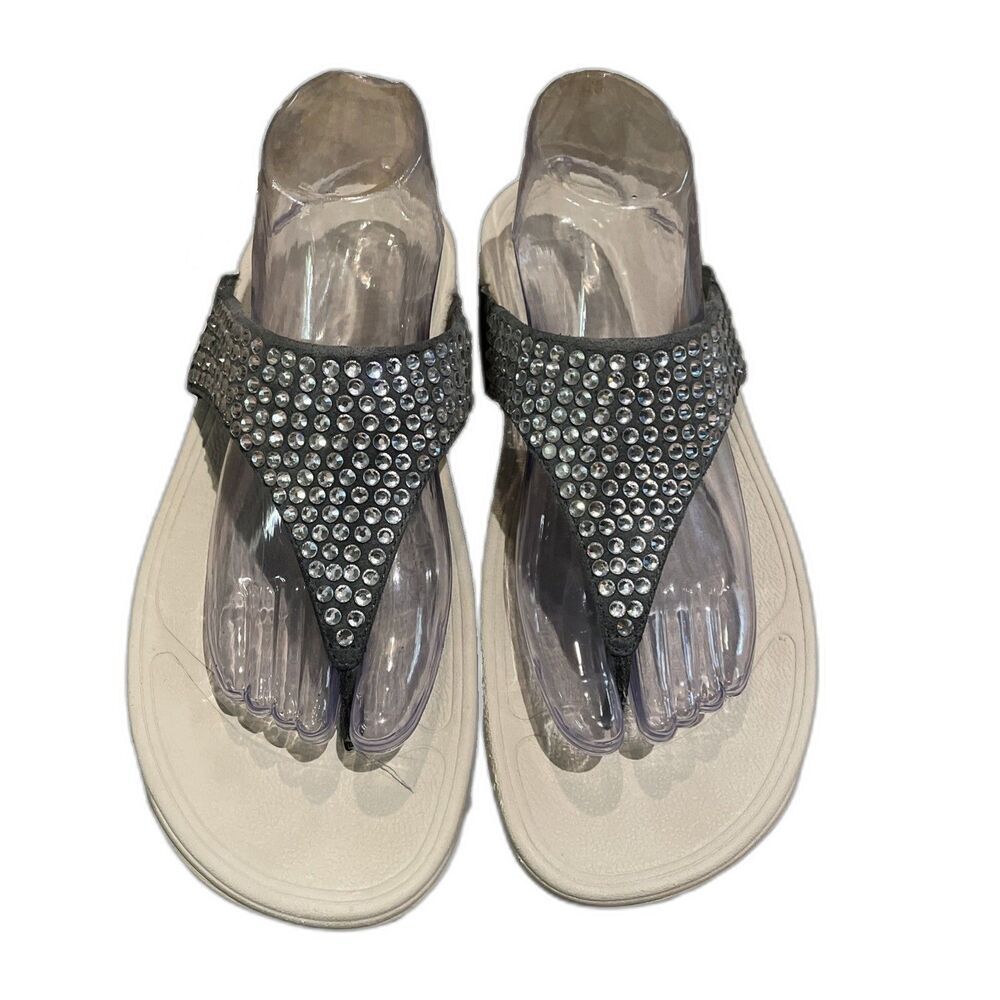 FitFlop Lulu Maxi Crystal Sandals Womens 10 EUR 42 Pewter Grey L99-534 Sparkle